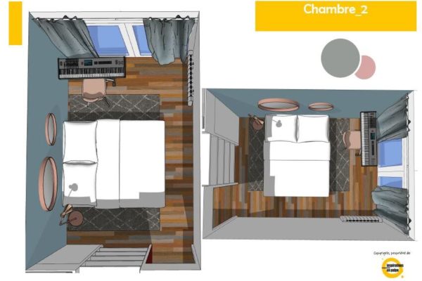Rafraîchir un appartement - réalisation 3D chambre 2 - Inspirations en Pulpe